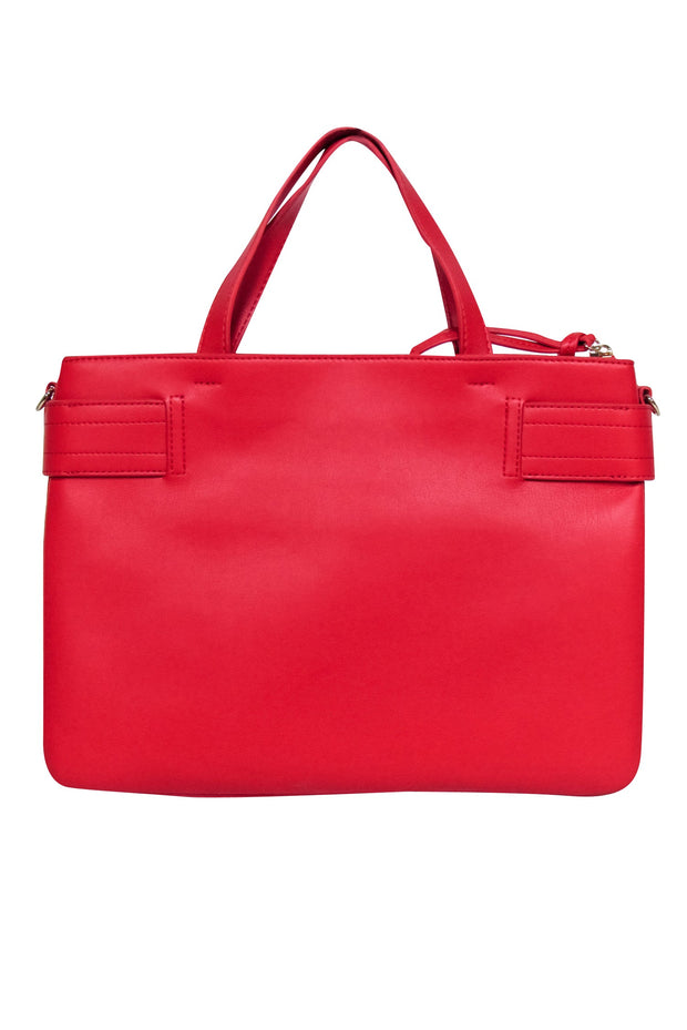 Current Boutique-Love Moschino - Red Faux Leather w/ Gold Chain Heart Detail Satchel Bag