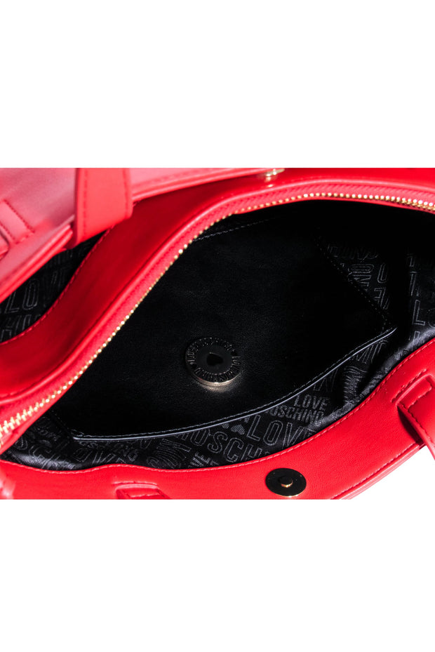 Current Boutique-Love Moschino - Red Faux Leather w/ Gold Chain Heart Detail Satchel Bag