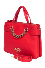 Current Boutique-Love Moschino - Red Faux Leather w/ Gold Chain Heart Detail Satchel Bag