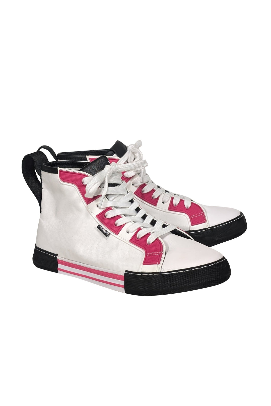 Moschino - White, Pink, & Black High Top Sneakers Sz 11