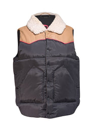 MOTHER - Black Puffer Vest w/ Faux Leather & Sherpa Trim Sz S - Current Boutique