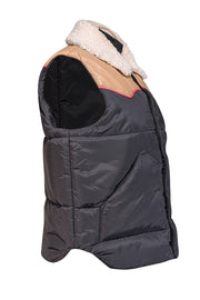 MOTHER - Black Puffer Vest w/ Faux Leather & Sherpa Trim Sz S - Current Boutique