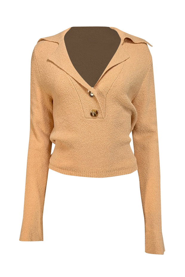 Current Boutique-Nanushka - Beige Wrap Open Back Polo Sweater Sz XS