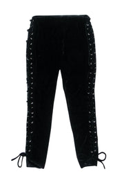 Current Boutique-NBD - Black Velvet Lace Up Side Leggings Sz S