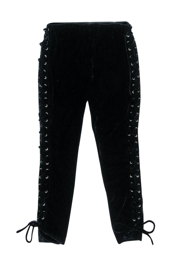 Current Boutique-NBD - Black Velvet Lace Up Side Leggings Sz S