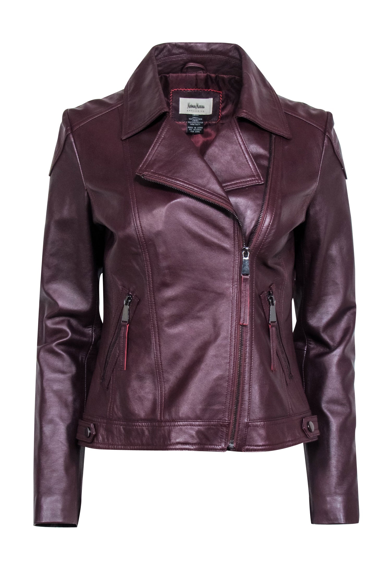 Neiman Marcus - Maroon Leather Moto Zip Jacket Sz S | Current Boutique