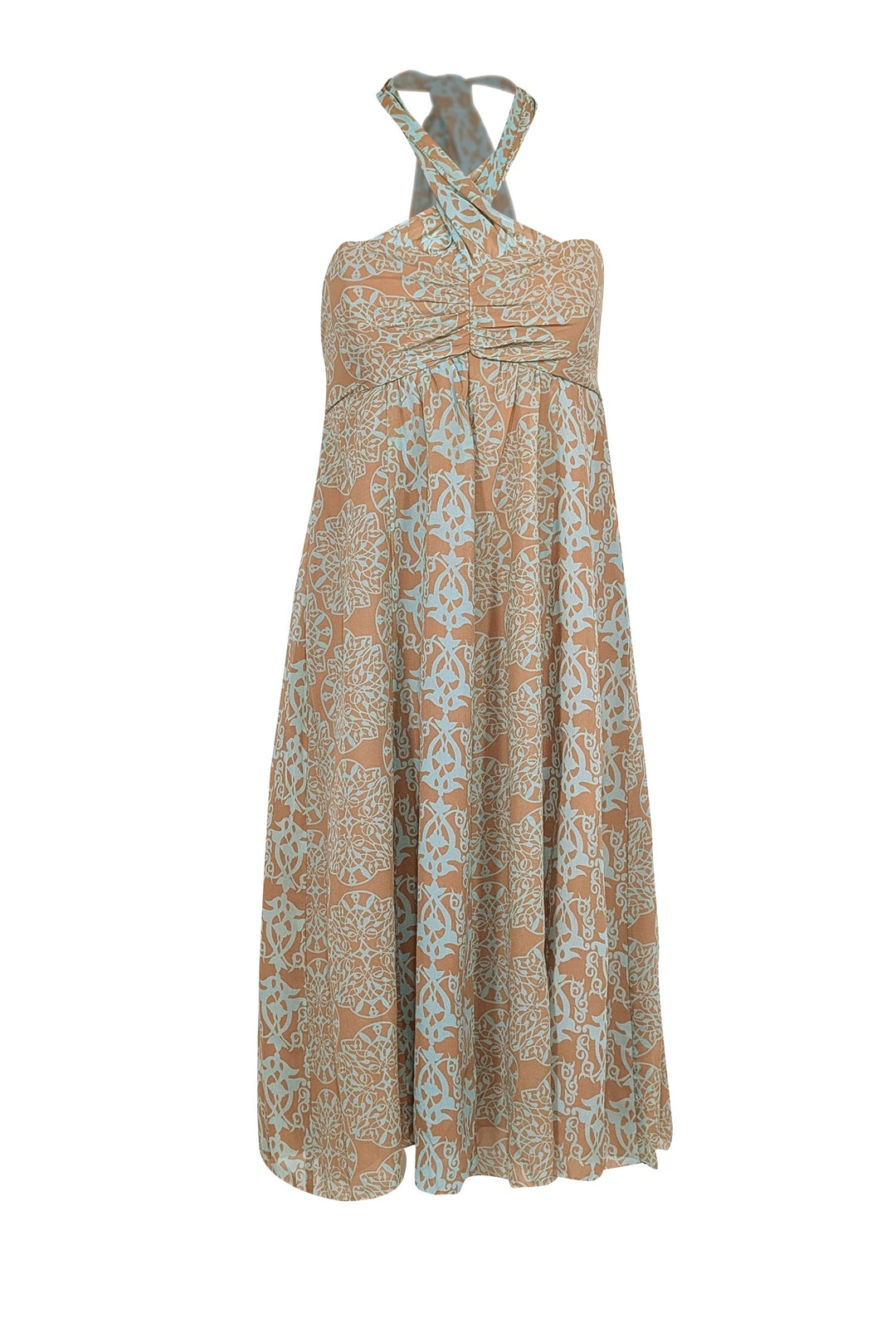Nicole Miller - Brown & Blue Halter Midi Dress Sz 4 Nicole Miller - Brown & Blue Halter Midi Dress Sz 4