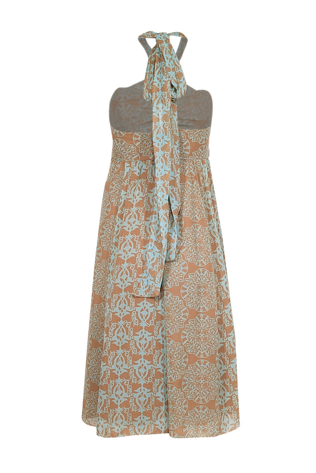 Nicole Miller - Brown & Blue Halter Midi Dress Sz 4 Nicole Miller - Brown & Blue Halter Midi Dress Sz 4