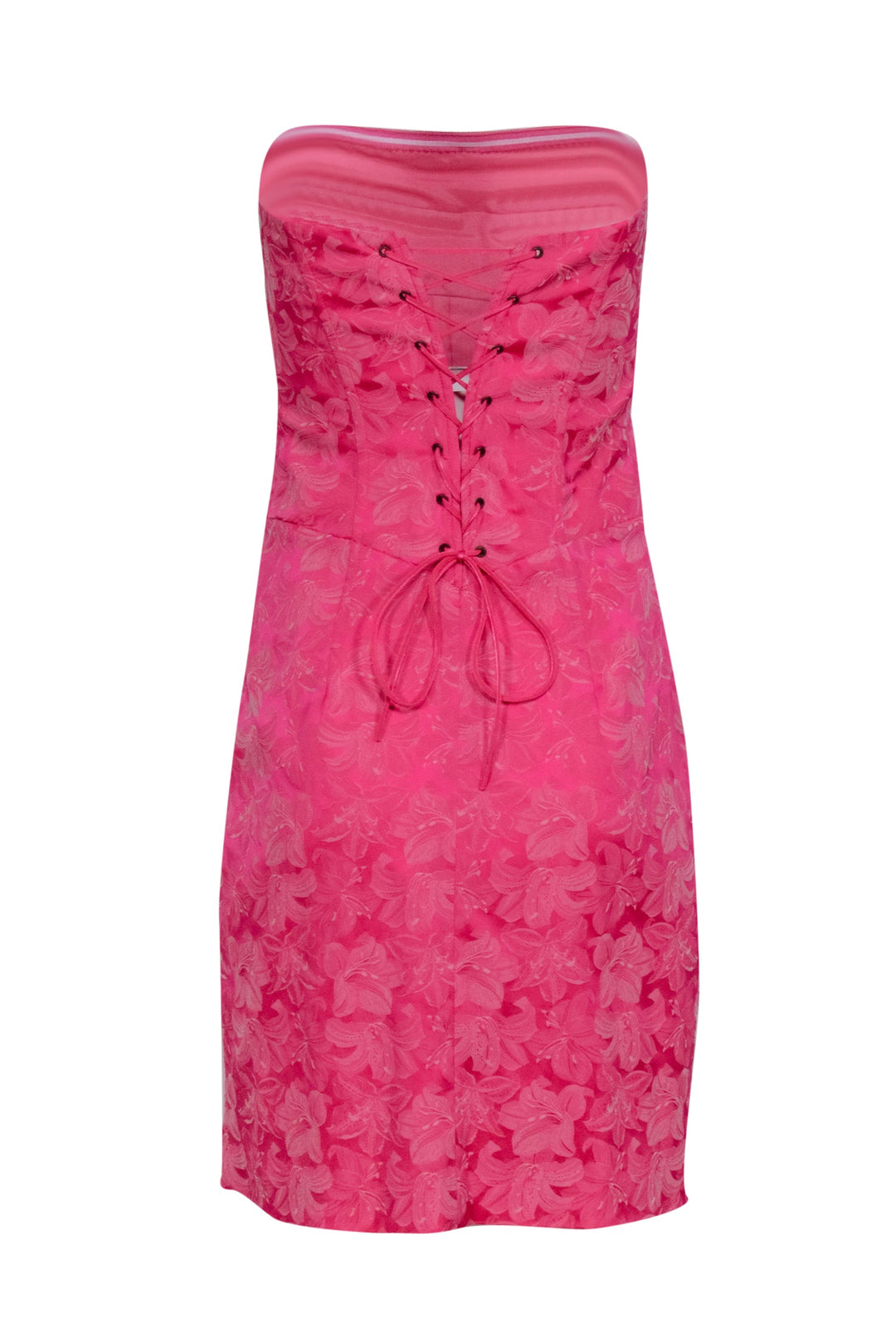 Nicole Miller - Pink Brocade Strapless Tie Back Mini Dress Sz 6