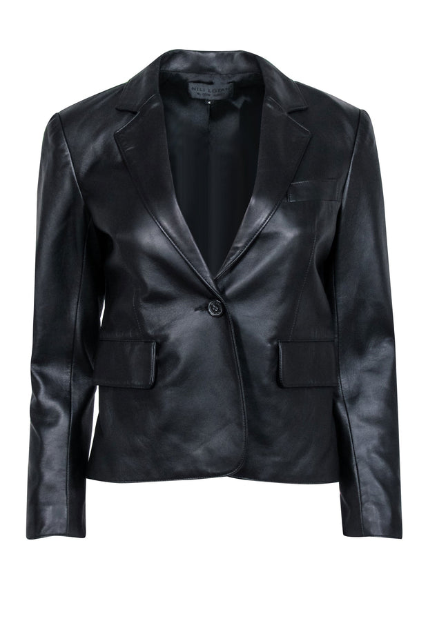 Current Boutique-Nili Lotan - Black Lambskin Leather Blazer Sz 4