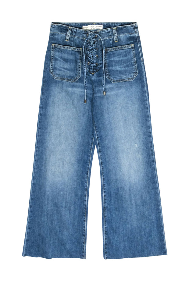 Current Boutique-Nili Lotan - Medium Wash Lace-Up Wide Leg Jeans Sz 4