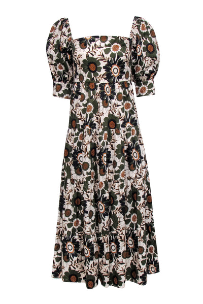 o.p.t - Ivory w/ Olive, Black, & Orange Floral Detail Mid Maxi Dress Sz S