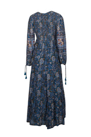 Current Boutique-Oliphant - Blue & Green Floral Smocked Bodice Dress Sz M