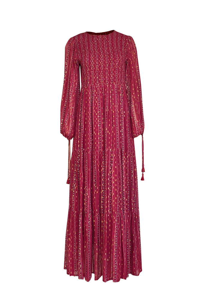 oliphant pink dress FINAL SALE Oliphant Bell Sleeved Tiered Mini Dress