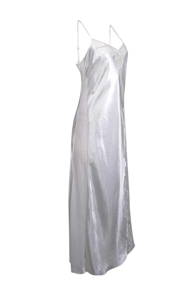 Oscar de la Renta - White Sleeveless Lace Applique Slip Dress Sz M