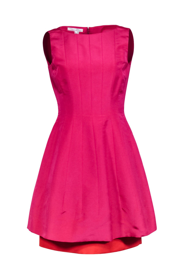 Oscar de la Renta - Magenta Silk A-Line Dress w/ Orange Hem Sz 6 Oscar de la Renta - Magenta Silk A-Line Dress w/ Orange Hem Sz 6