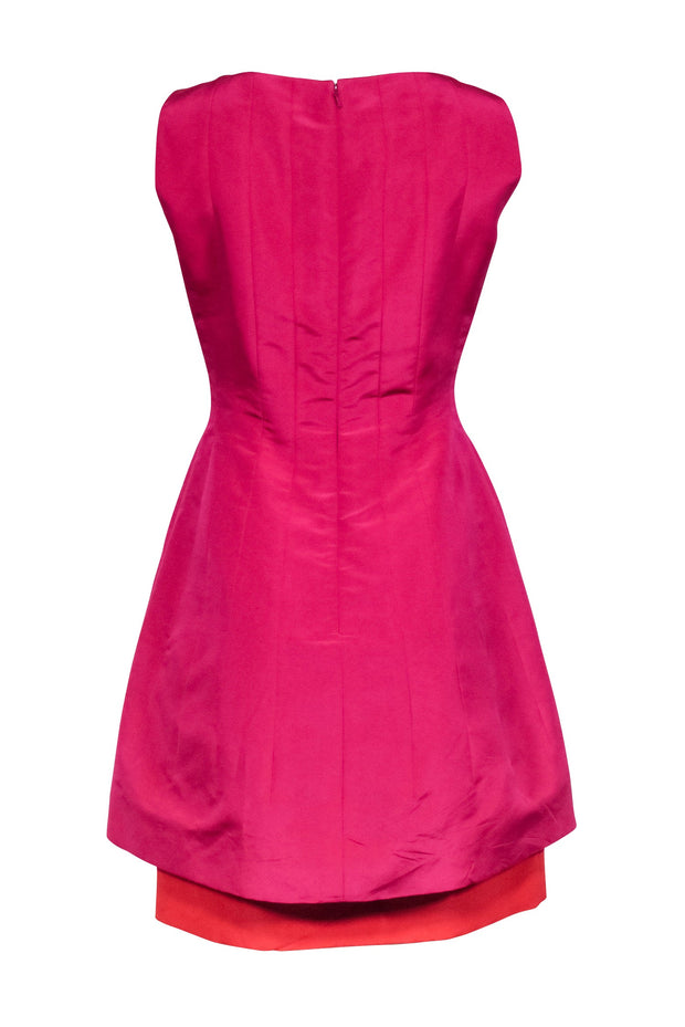 Oscar de la Renta - Magenta Silk A-Line Dress w/ Orange Hem Sz 6 Oscar de la Renta - Magenta Silk A-Line Dress w/ Orange Hem Sz 6