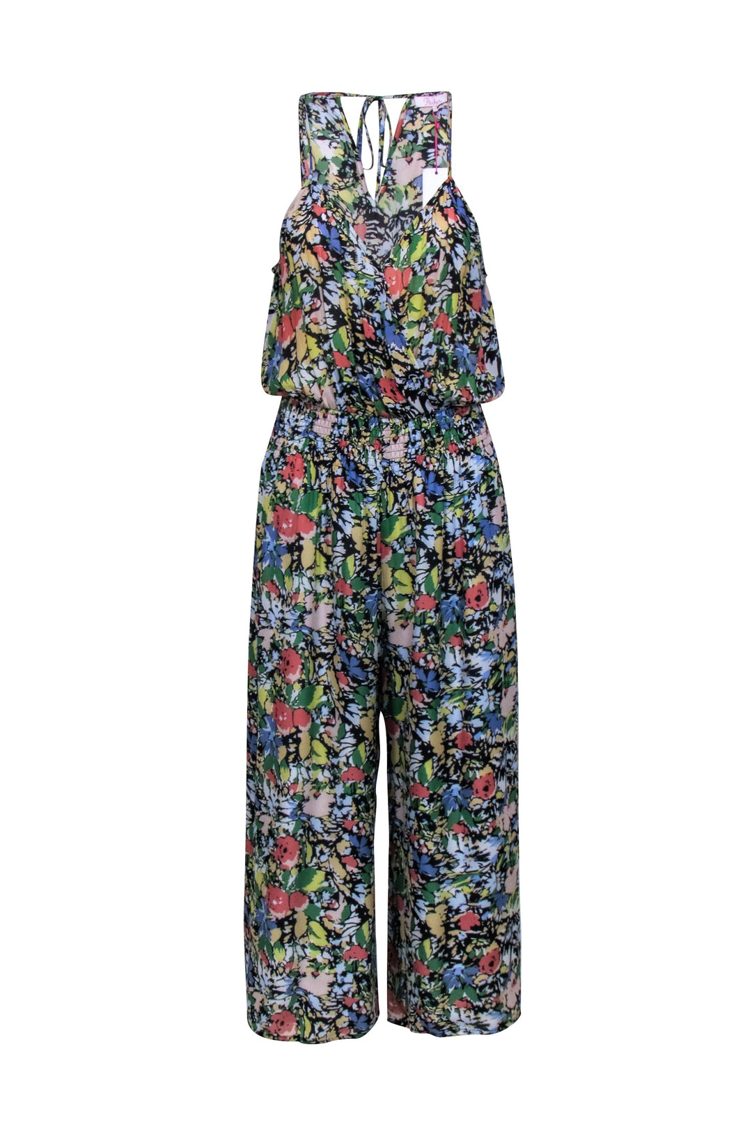 Parker Green, Black Multi Color Floral Sleeveless Jumpsuit Sz