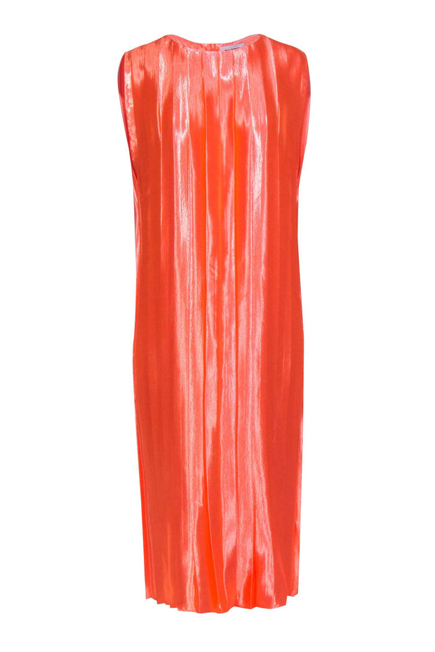 Current Boutique-Partow - Orange Hammered Satin Pleated Dress Sz 6