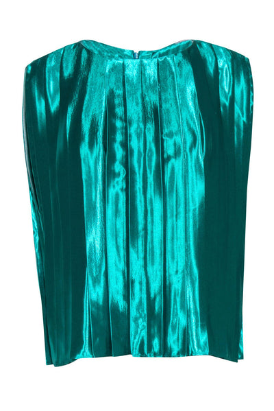 Current Boutique-Partow - Green Hammered Satin Pleated Top Sz 6