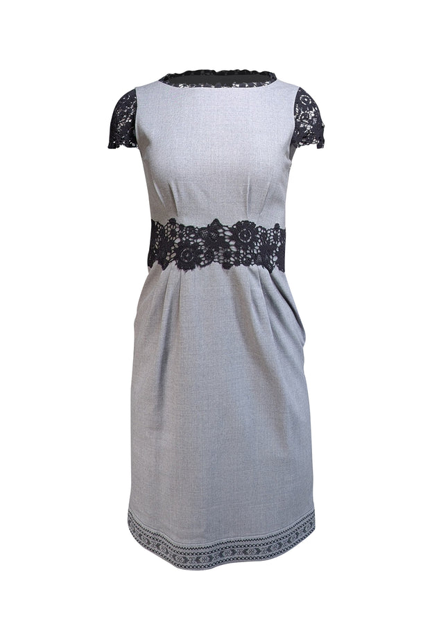 Philosophy di Alberta Ferretti - Grey Wool Blend w/ Black Lace Trim Dress Sz 2 Philosophy di Alberta Ferretti - Grey Wool Blend w/ Black Lace Trim Dress Sz 2