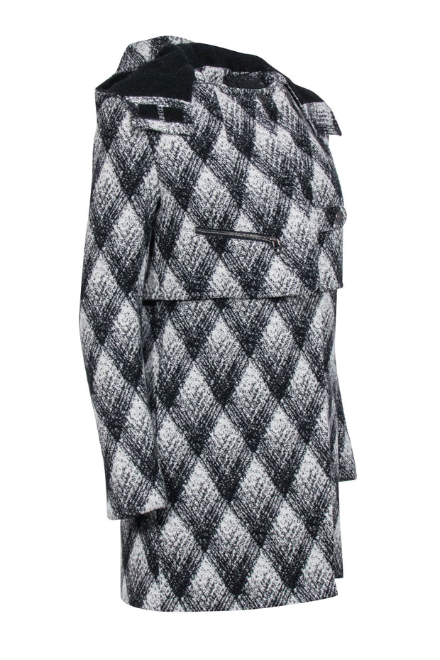 Current Boutique-Pierre Balmain - Black & Cream Print Wool Blend Coat Sz 4