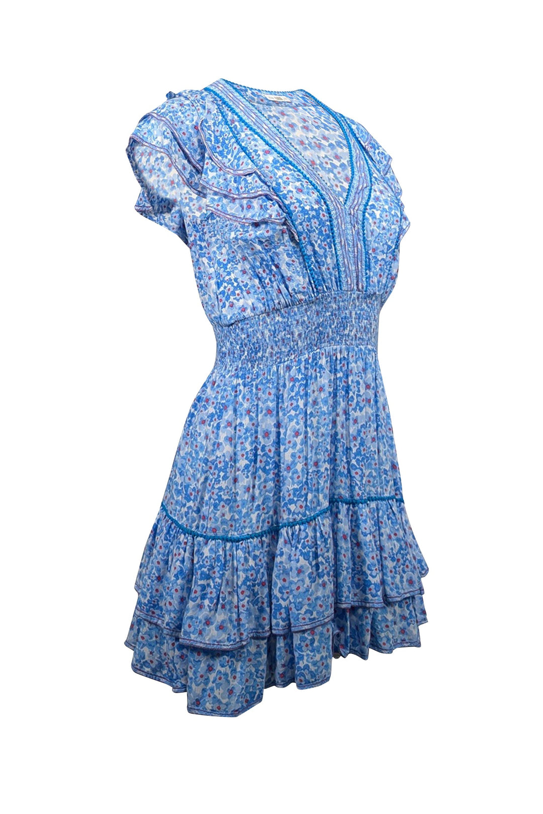 Poupette St. Barth - Blue, White, & Magenta Floral Print Flutter Sleev Poupette St. Barth - Blue, White, & Magenta Floral Print Flutter Sleev