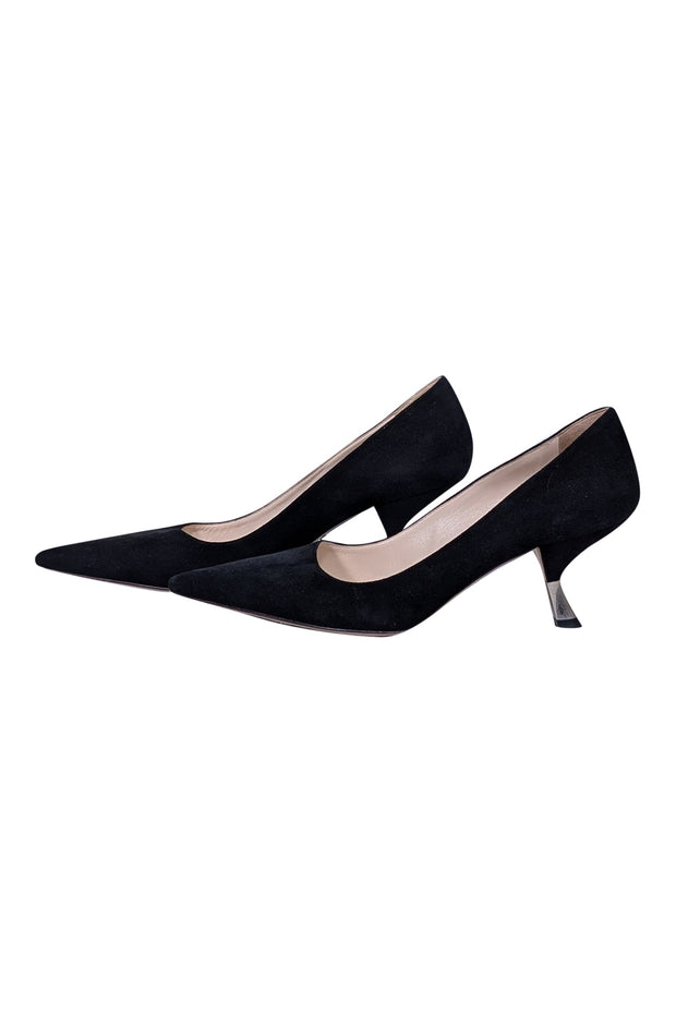 Prada - Black Suede Pumps w/ Low Silver Trim Heel Sz 8