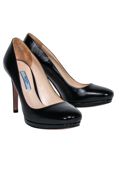 Current Boutique-Prada - Black Textured Patent Leather Pumps Sz 7