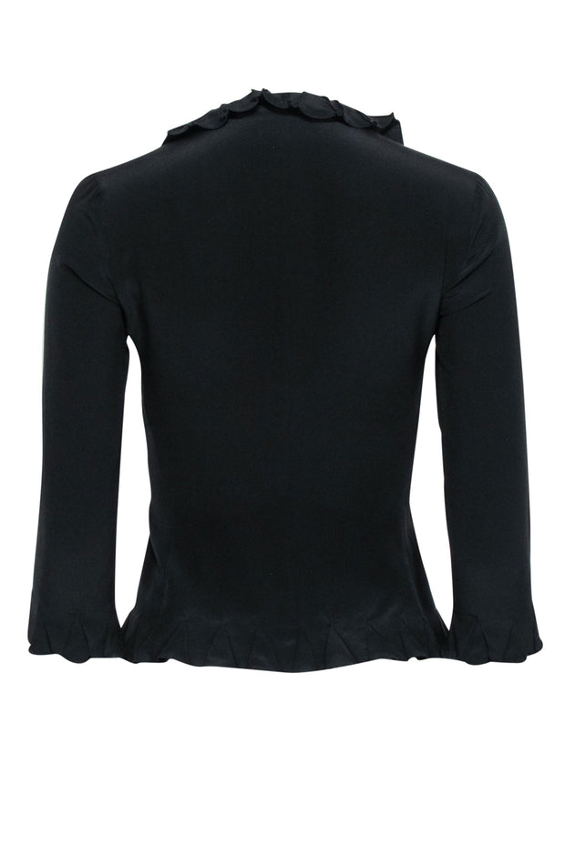 Current Boutique-Prada - Black Silk Textured Ruffle Blouse Sz 4