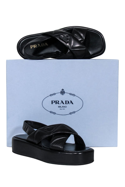 Current Boutique-Prada - Black Leather Puff Strappy Sandals Sz 8