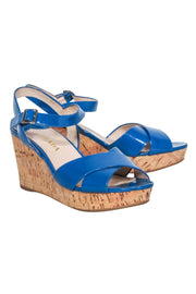 Current Boutique-Prada - Blue Patent Leather Cork Wedges Sz 9