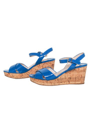 Current Boutique-Prada - Blue Patent Leather Cork Wedges Sz 9