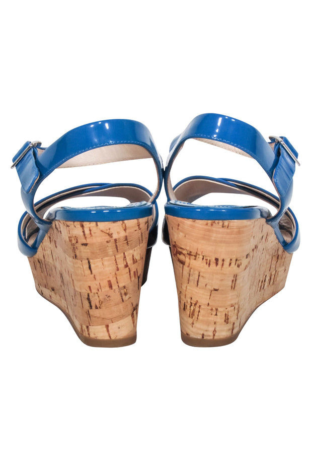 Current Boutique-Prada - Blue Patent Leather Cork Wedges Sz 9