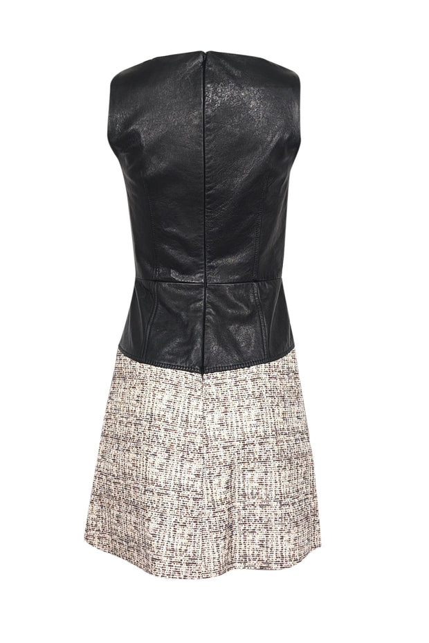Proenza Schouler - Black Leather A-Line Dress w/ Pink & Cream Tweed Sk Proenza Schouler - Black Leather A-Line Dress w/ Pink & Cream Tweed Sk