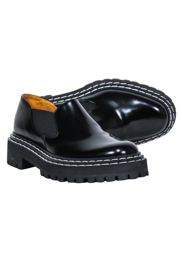 Current Boutique-Proenza Schouler - Black Patent Leather Platform Loafers w/ Contrast Stitching Sz 6
