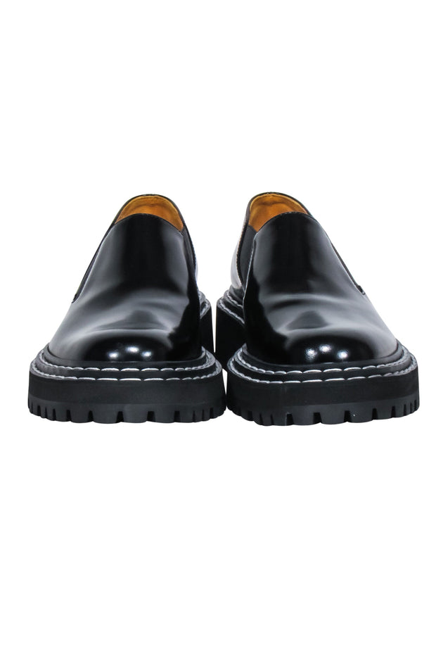 Current Boutique-Proenza Schouler - Black Patent Leather Platform Loafers w/ Contrast Stitching Sz 6