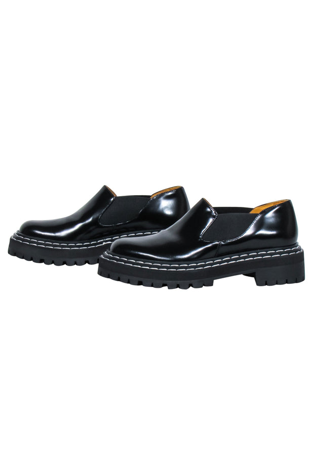 Current Boutique-Proenza Schouler - Black Patent Leather Platform Loafers w/ Contrast Stitching Sz 6