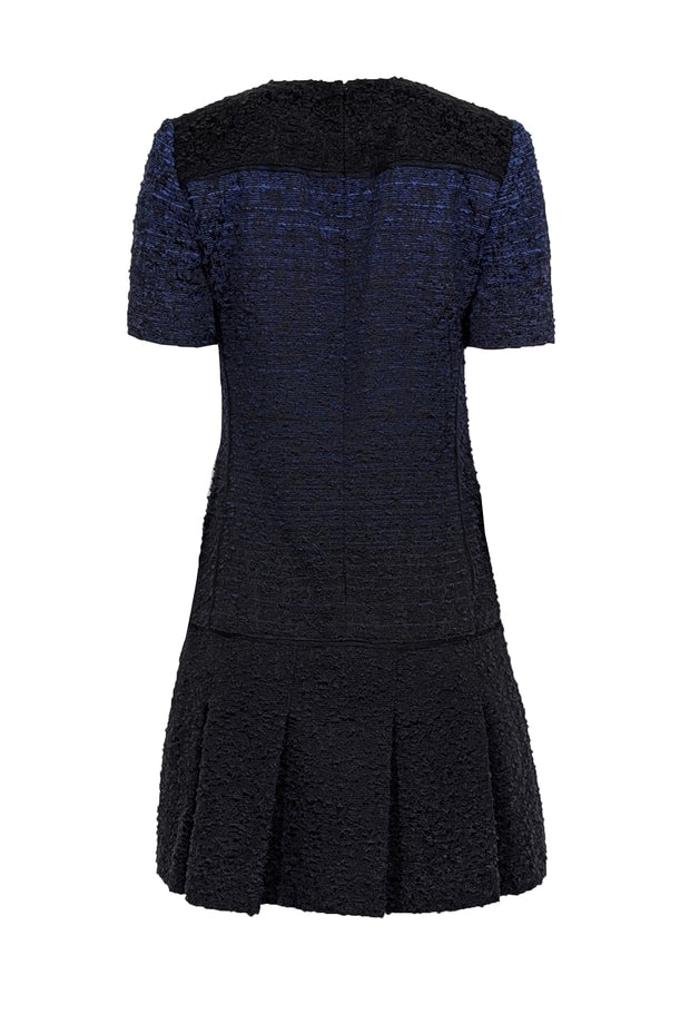 Proenza Schouler - Black & Blue Boucle Short Sleeve Drop Waist Sheath Proenza Schouler - Black & Blue Boucle Short Sleeve Drop Waist Sheath