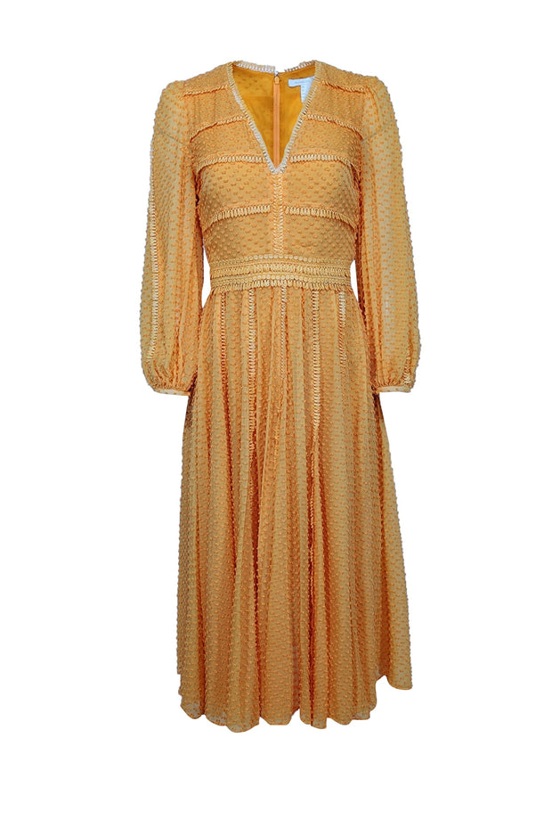 Rachel Gilbert - Orange Long Sleeve Textured Midi Dress Sz 4 Rachel Gilbert - Orange Long Sleeve Textured Midi Dress Sz 4