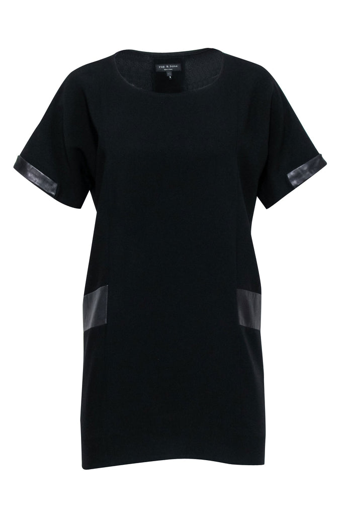 Rag & Bone - Black Shift Dress w/ Lamb Leather Trim Sz XS Rag & Bone - Black Shift Dress w/ Lamb Leather Trim Sz XS