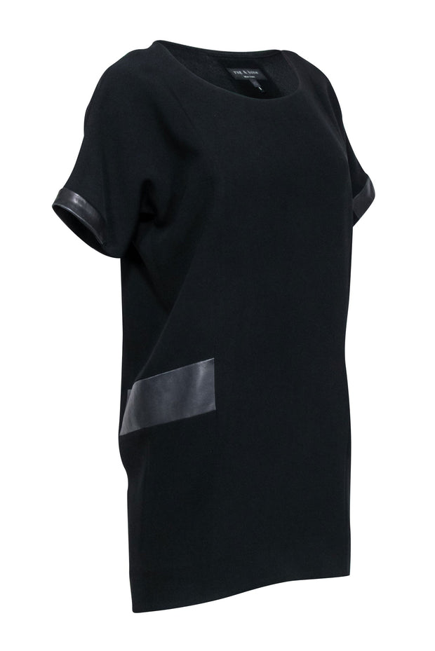 Rag & Bone - Black Shift Dress w/ Lamb Leather Trim Sz XS Rag & Bone - Black Shift Dress w/ Lamb Leather Trim Sz XS