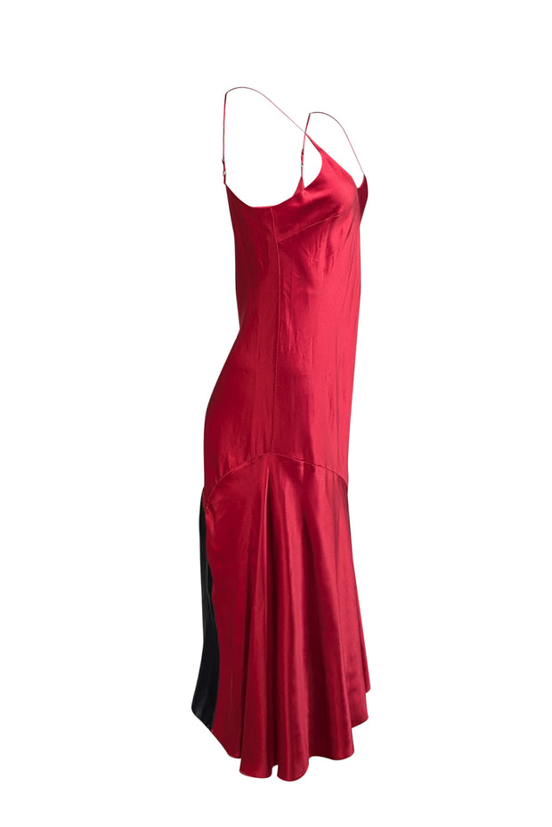 red black colorblock dress Designer Straight Slit-sleeve Midi Dress Red Black / Slit Sleeve Midi Dress / Ribbon Tie Sleeve Dress / Colorblock Designer Dress
