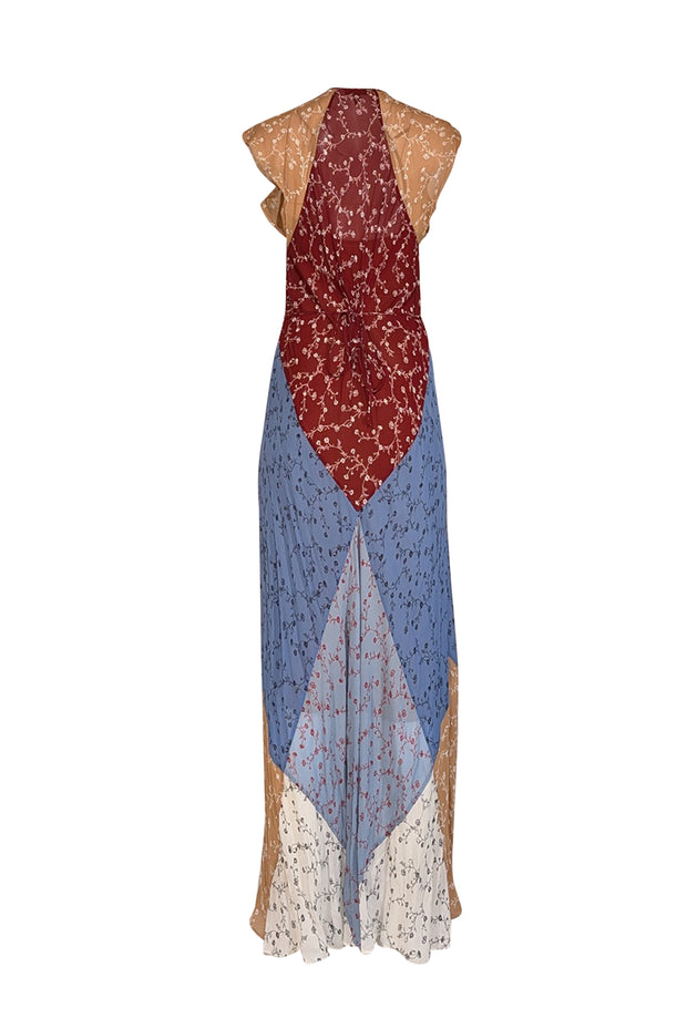 Rag & Bone - Maroon, Blue, & Tan Floral Patchwork Maxi Dress S Rag & Bone - Maroon, Blue, & Tan Floral Patchwork Maxi Dress S
