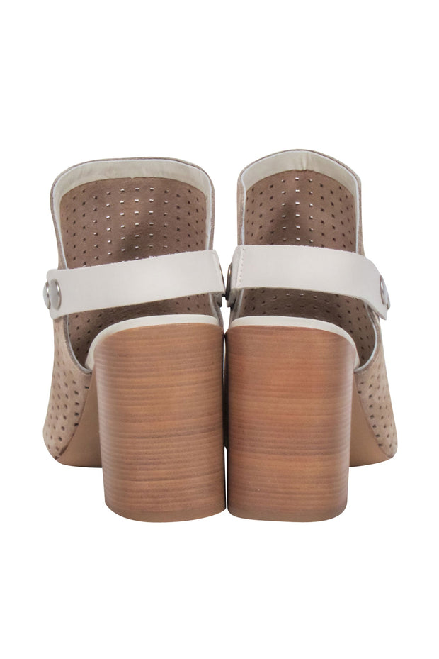 Rag Bone Beige Laser Cut Print Suede Open Toe Block Heels Sz