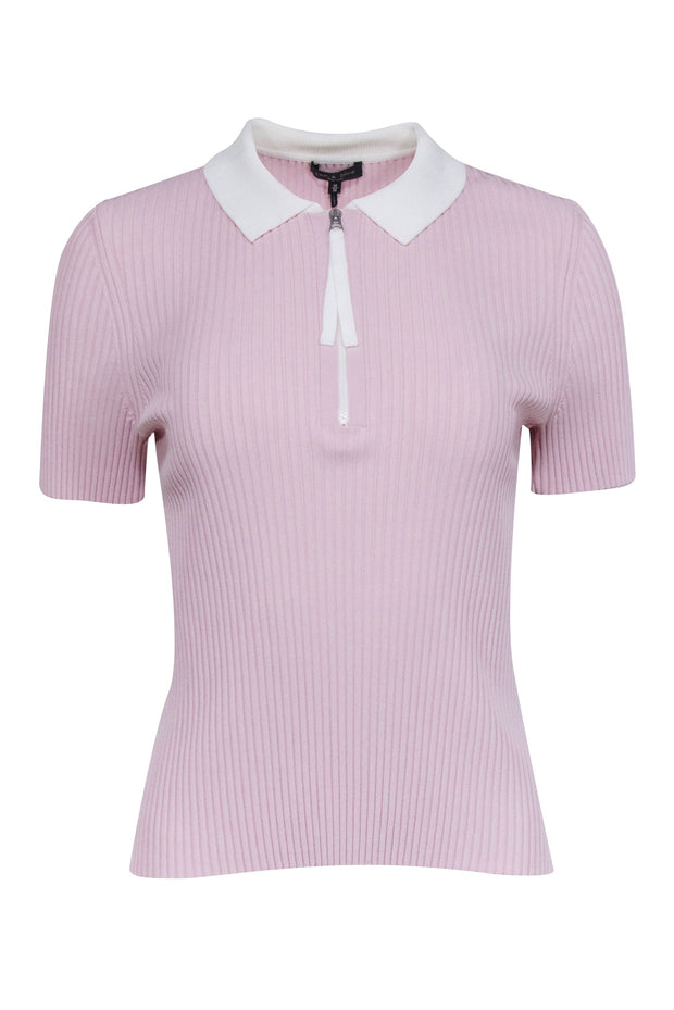 Current Boutique-Rag & Bone - Pastel Pink Ribbed Knit Short Sleeve Top Sz M