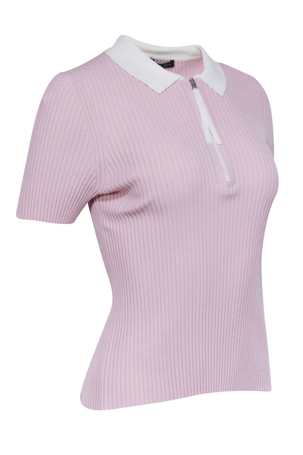 Current Boutique-Rag & Bone - Pastel Pink Ribbed Knit Short Sleeve Top Sz M