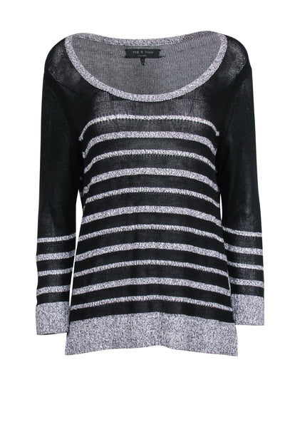 Current Boutique-Rag & Bone - Black & Grey Striped Knit Sweater Sz M