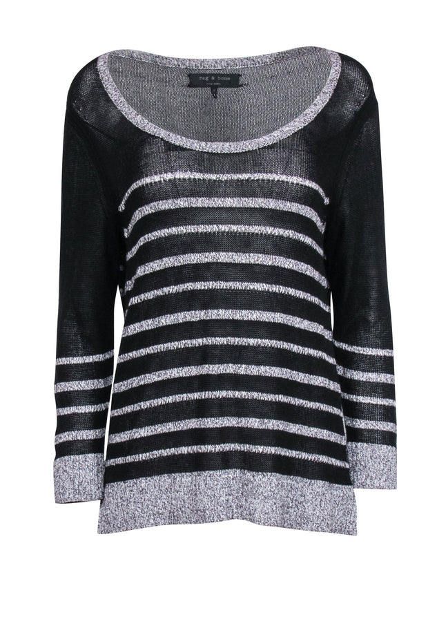 Current Boutique-Rag & Bone - Black & Grey Striped Knit Sweater Sz M