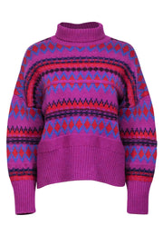 Current Boutique-Rag & Bone - Purple Multicolor Wool Fair Isle Turtleneck Sweater Sz M